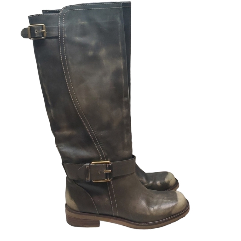Lucky Brand Womens Moto Western Tall Distressed Leather Boots shoes sz 5.5